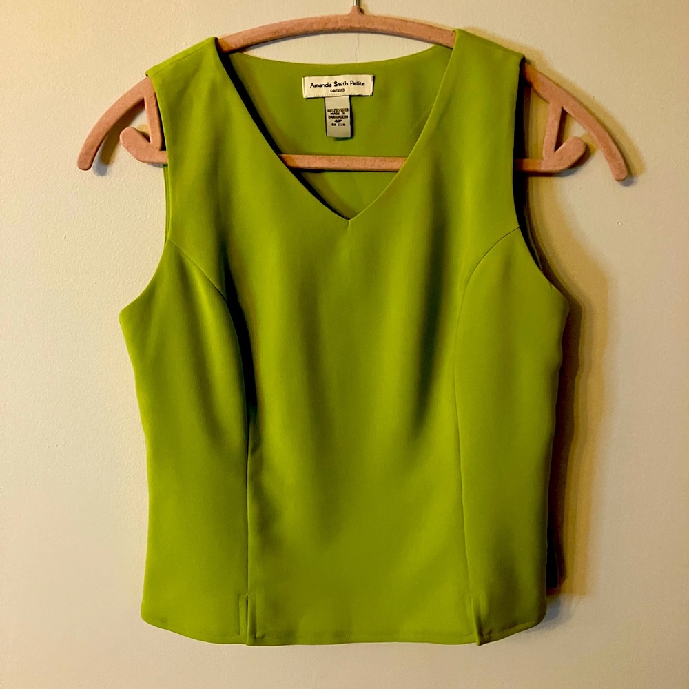 Vintage green sleeveless blouse Amanda Smith Petite size 4p